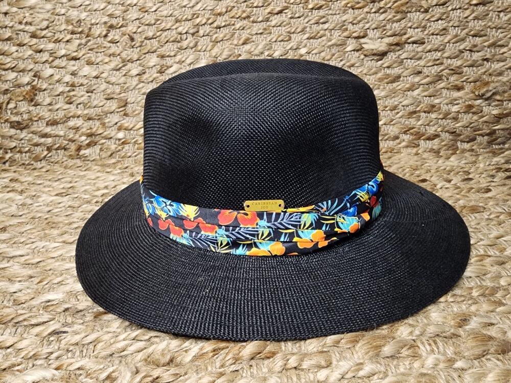 Caribbean Joe Unisex Black Paper Straw Safari Hat Island Tropical Print
